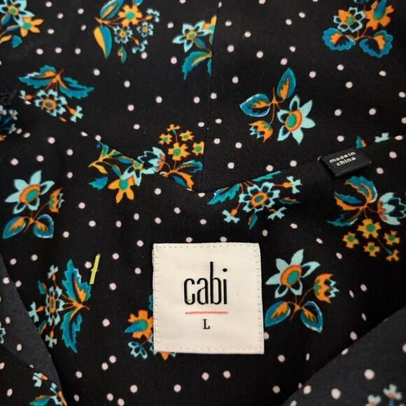 Cabi Tank Top Women's Large Black Floral Polka Dot V-Neck Sleeveless Career - Picture 6 of 8
